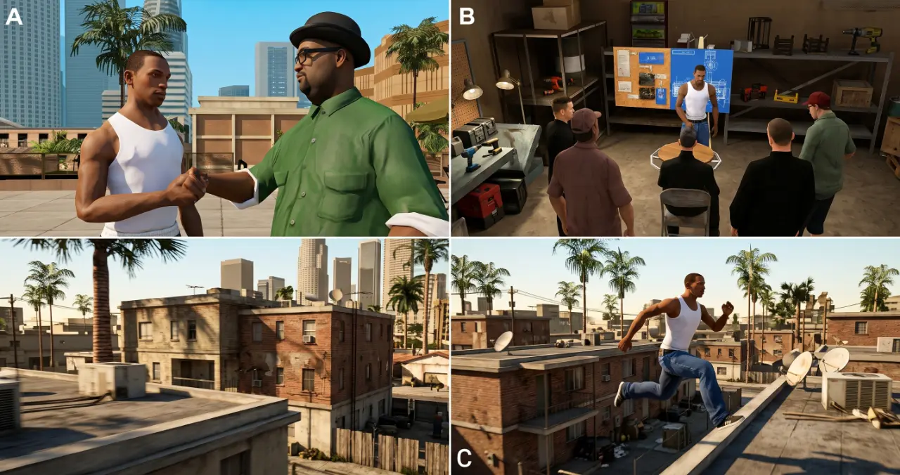 GTA San Andreas MOD APK gameplay screenshot showing unlocked premium content