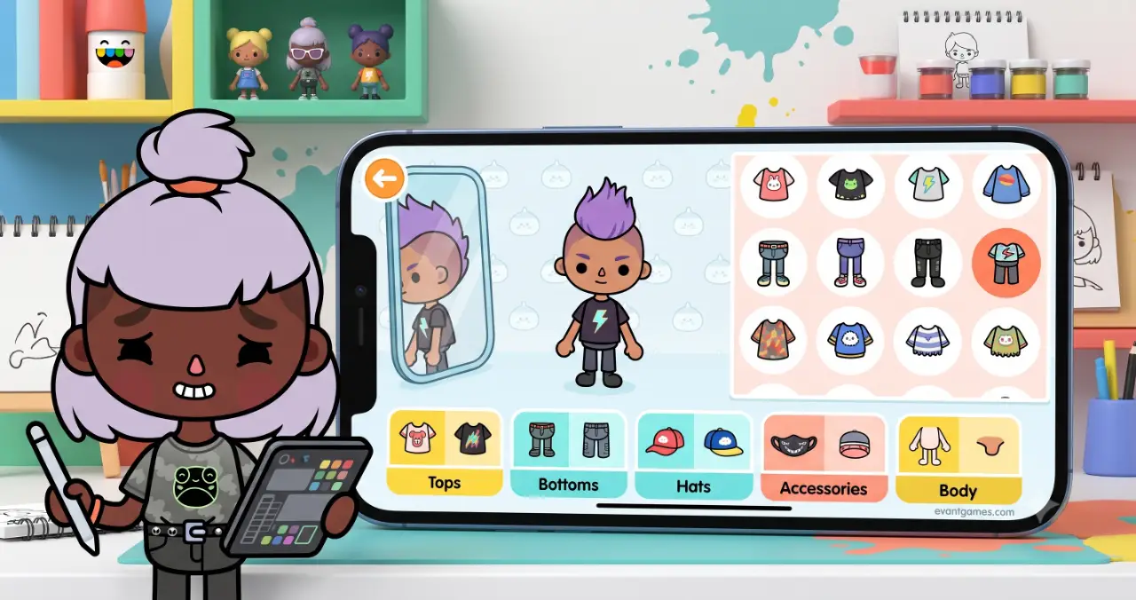 Toca Boca World MOD APK gameplay screenshot showing unlocked premium content