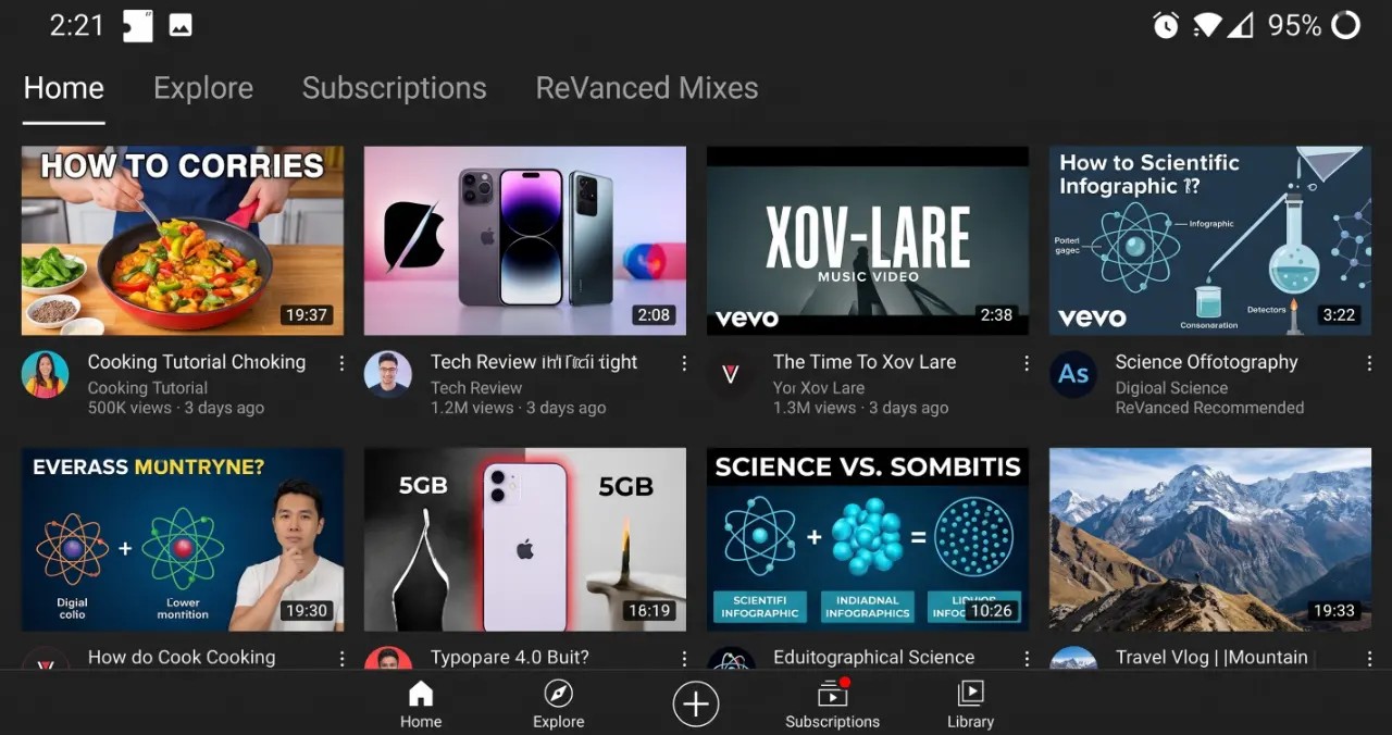 YouTube ReVanced mod menu interface with instant toggles